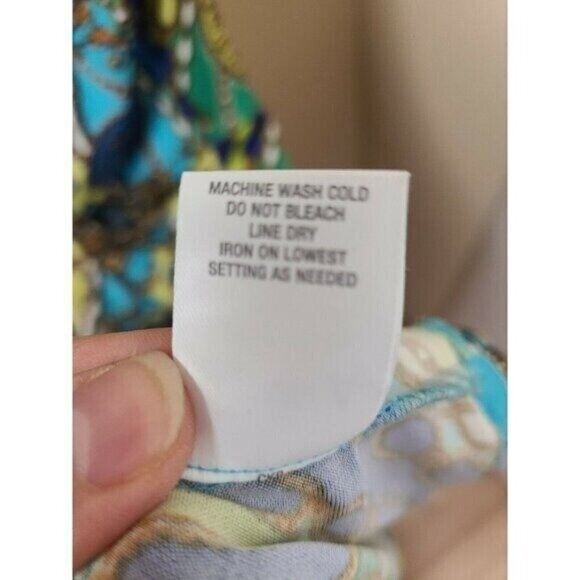 Roz & Ali Womens BOHO Sheath Dress Sz 16 Green Blue Floral Knot Front Cap Sleeve - Picture 8 of 8